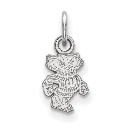 Sterling Silver Rhodium Plated Logoart University Of Wisconsin Badger Extra Small Pendant