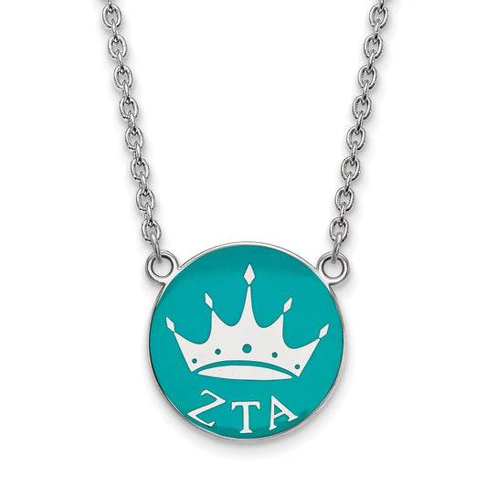 Sterling Silver Rhodium Plated Logoart Zeta Tau Alpha Sorority Symbol Large Color Enamel Pendant 18 Inch Necklace