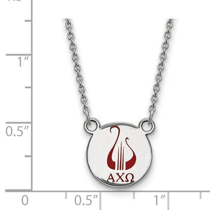 Sterling Silver Rhodium Plated Logoart Alpha Chi Omega Sorority Symbol Small Color Enamel Pendant 18 Inch Necklace