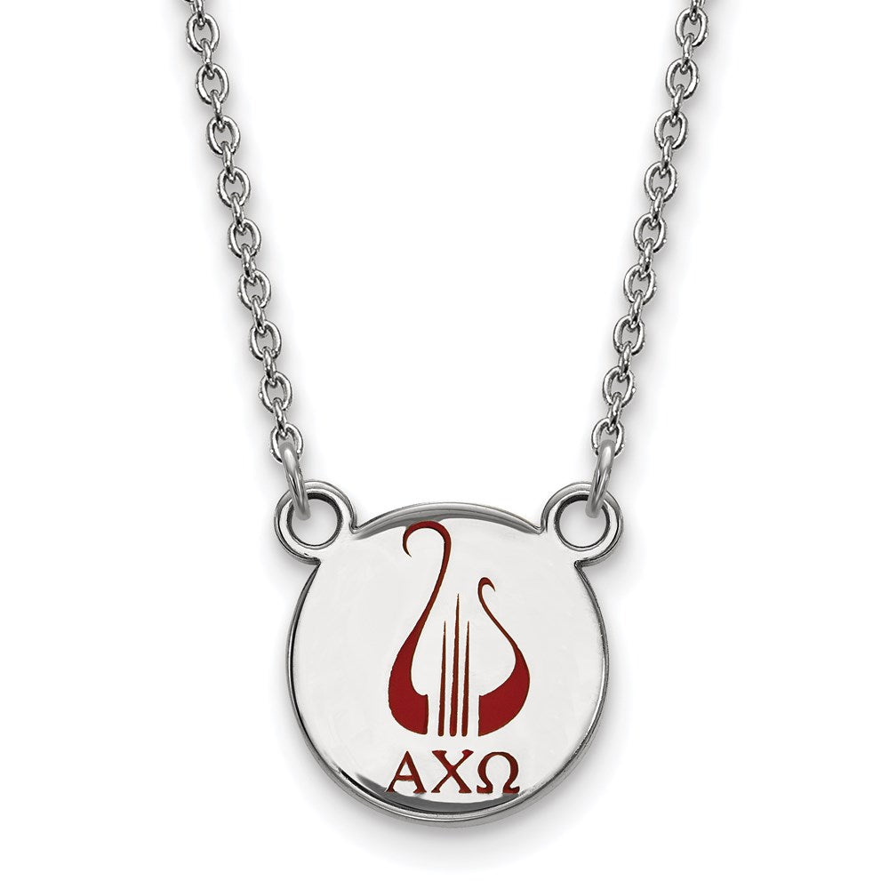 Sterling Silver Rhodium Plated Logoart Alpha Chi Omega Sorority Symbol Small Color Enamel Pendant 18 Inch Necklace