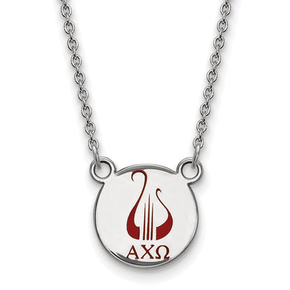 Sterling Silver Rhodium Plated Logoart Alpha Chi Omega Sorority Symbol Small Color Enamel Pendant 18 Inch Necklace