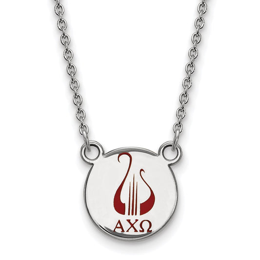 Sterling Silver Rhodium Plated Logoart Alpha Chi Omega Sorority Symbol Small Color Enamel Pendant 18 Inch Necklace