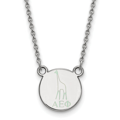 Sterling Silver Rhodium Plated Logoart Alpha Epsilon Phi Sorority Symbol Extra Small Color Enamel Pendant 18 Inch Necklace