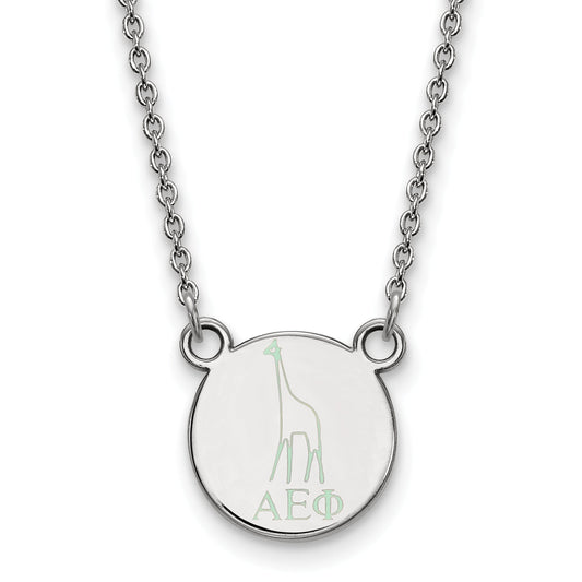 Sterling Silver Rhodium Plated Logoart Alpha Epsilon Phi Sorority Symbol Extra Small Color Enamel Pendant 18 Inch Necklace