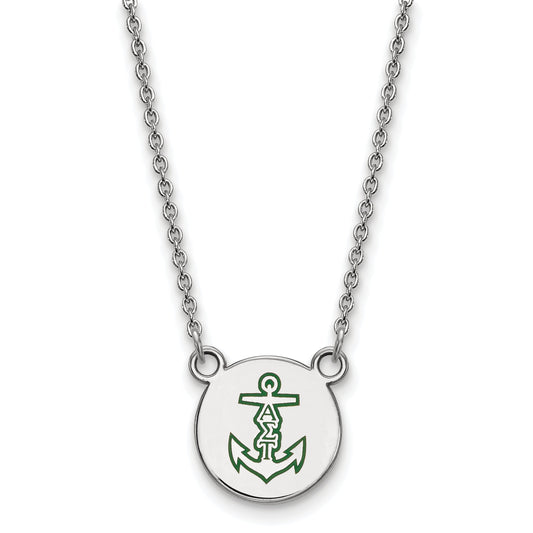Sterling Silver Rhodium Plated Logoart Alpha Sigma Tau Sorority Symbol Small Color Enamel Pendant 18 Inch Necklace