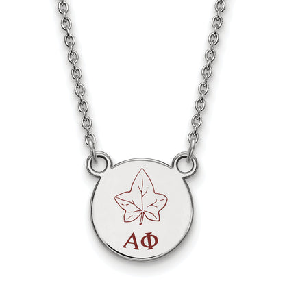 Sterling Silver Rhodium Plated Logoart Alpha Phi Sorority Symbol Small Color Enamel Pendant 18 Inch Necklace