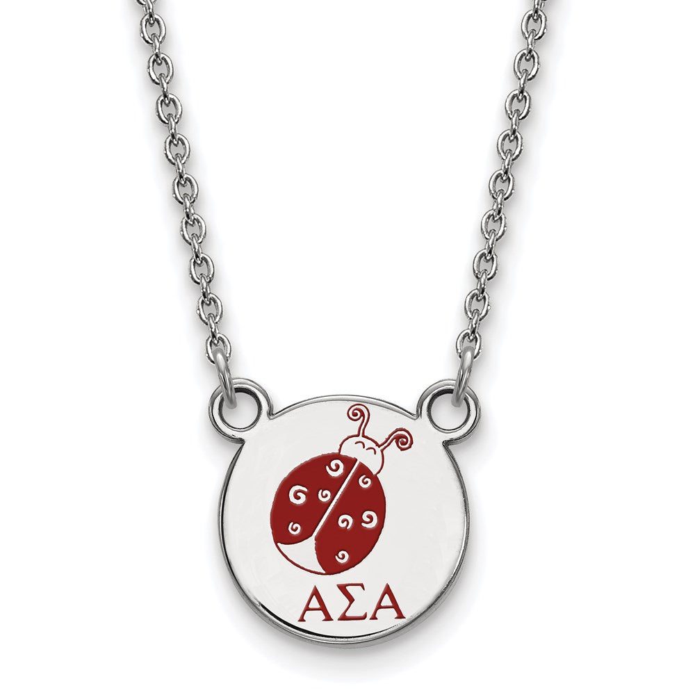 Sterling Silver Rhodium Plated Logoart Alpha Sigma Sorority Symbol Small Color Enamel Pendant 18 Inch Necklace
