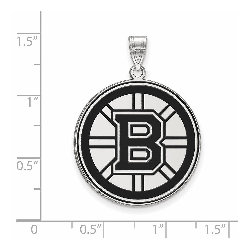 Sterling Silver Rhodium Plated Nhl Logoart Boston Bruins Extra Large Enameled Pendant