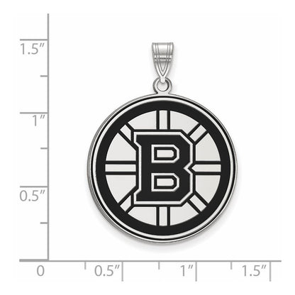 Sterling Silver Rhodium Plated Nhl Logoart Boston Bruins Extra Large Enameled Pendant