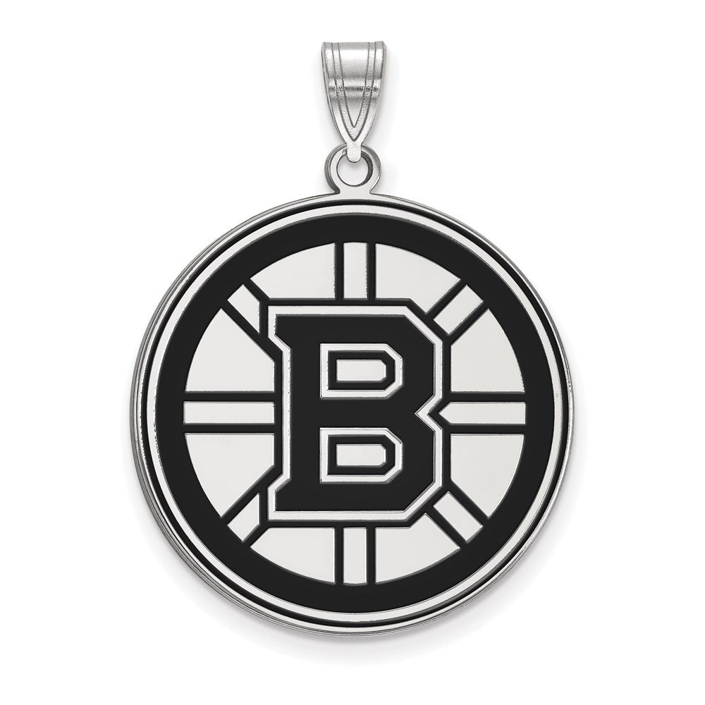 Sterling Silver Rhodium Plated Nhl Logoart Boston Bruins Extra Large Enameled Pendant