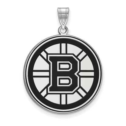 Sterling Silver Rhodium Plated Nhl Logoart Boston Bruins Extra Large Enameled Pendant