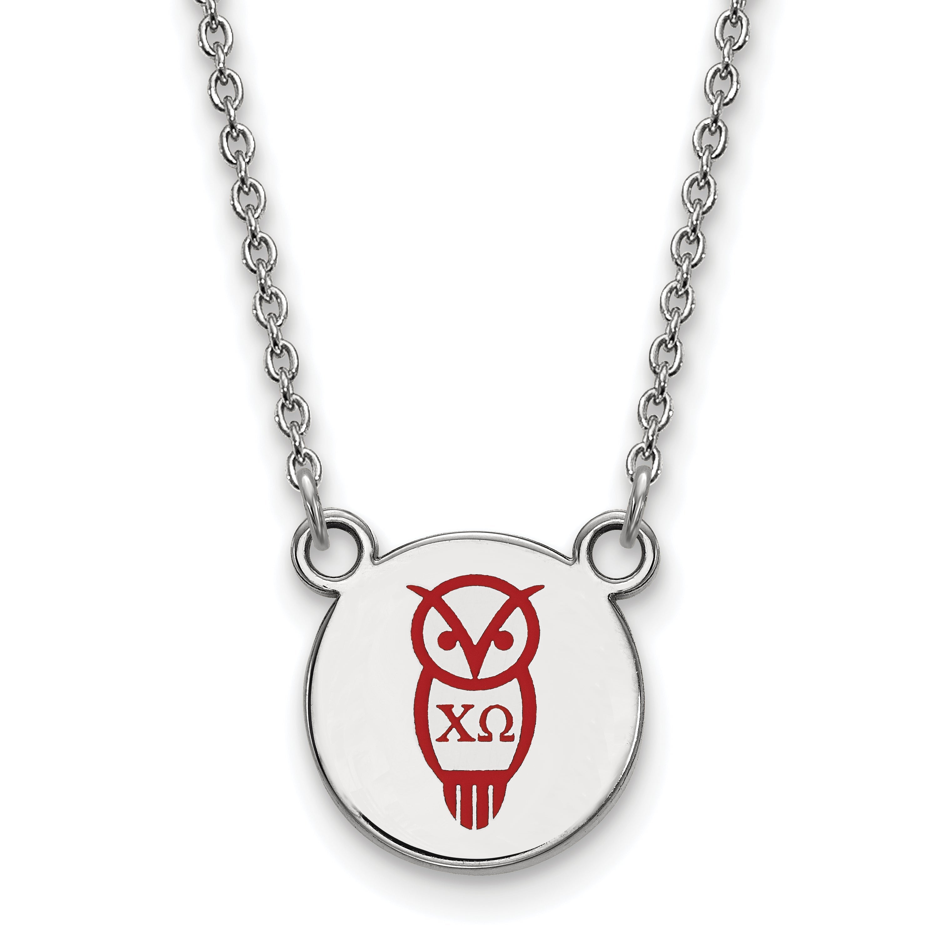 Sterling Silver Rhodium Plated Logoart Chi Omega Sorority Symbol Small Color Enamel Pendant 18 Inch Necklace