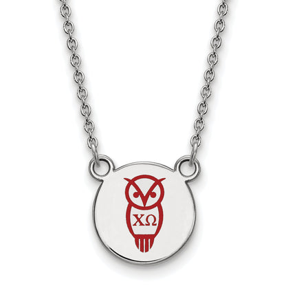 Sterling Silver Rhodium Plated Logoart Chi Omega Sorority Symbol Small Color Enamel Pendant 18 Inch Necklace