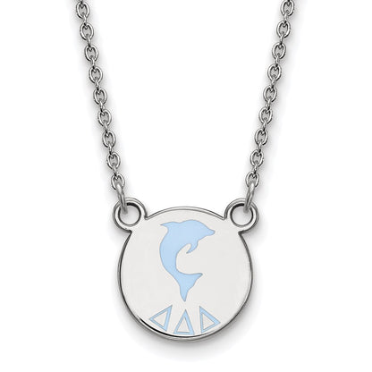 Sterling Silver Rhodium Plated Logoart Delta Sorority Symbol Small Color Enamel Pendant 18 Inch Necklace