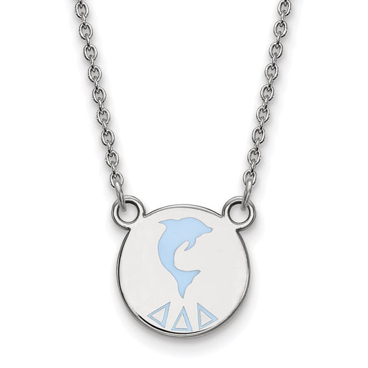 Sterling Silver Rhodium Plated Logoart Delta Sorority Symbol Small Color Enamel Pendant 18 Inch Necklace