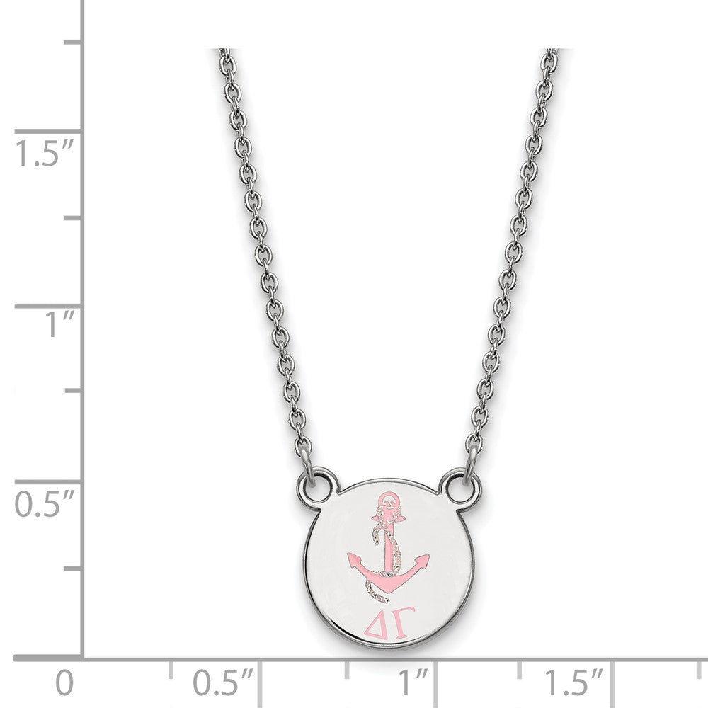 Sterling Silver Rhodium Plated Logoart Delta Gamma Sorority Symbol Small Color Enamel Pendant 18 Inch Necklace