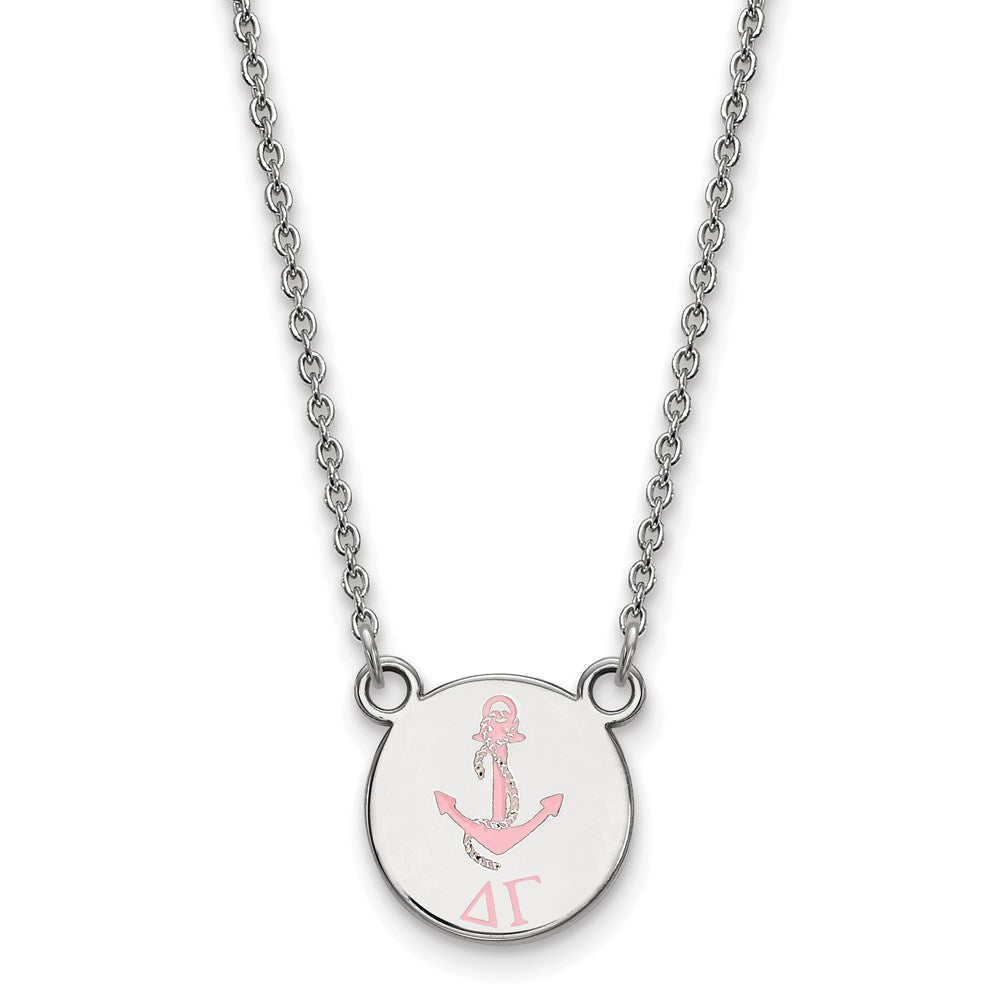 Sterling Silver Rhodium Plated Logoart Delta Gamma Sorority Symbol Small Color Enamel Pendant 18 Inch Necklace