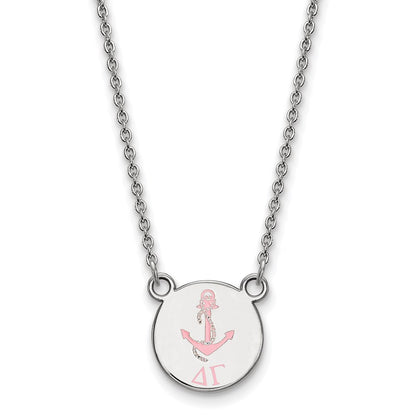 Sterling Silver Rhodium Plated Logoart Delta Gamma Sorority Symbol Small Color Enamel Pendant 18 Inch Necklace