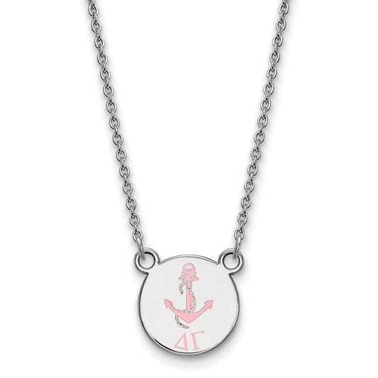 Sterling Silver Rhodium Plated Logoart Delta Gamma Sorority Symbol Small Color Enamel Pendant 18 Inch Necklace