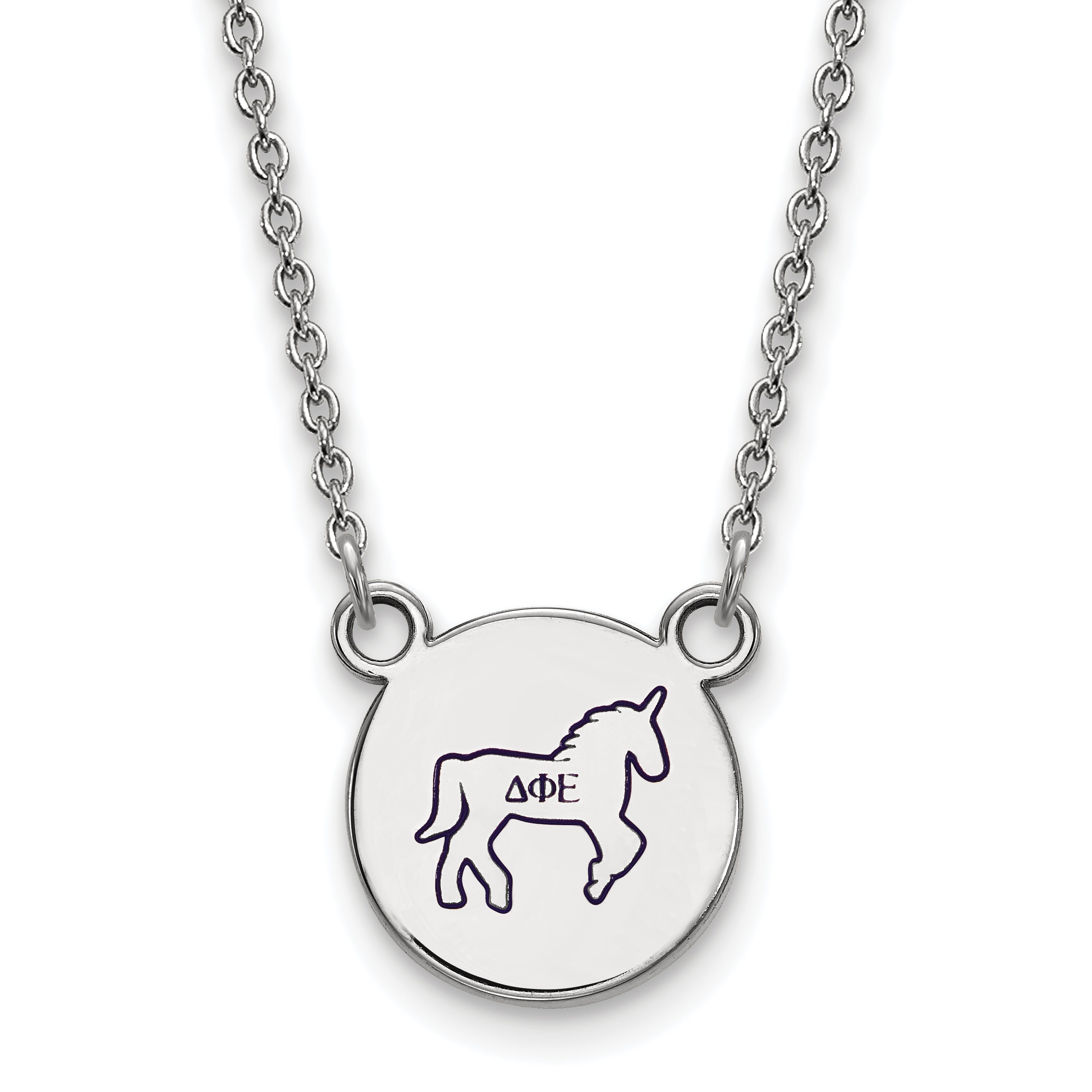 Sterling Silver Rhodium Plated Logoart Delta Phi Epsilon Sorority Symbol Small Color Enamel Pendant 18 Inch Necklace