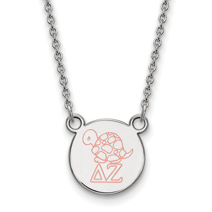 Sterling Silver Rhodium Plated Logoart Delta Zeta Sorority Symbol Small Color Enamel Pendant 18 Inch Necklace
