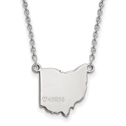 Sterling Silver Rhodium Plated Logoart Miami University Ohio Shape Zip Code Pendant 18 Inch Necklace