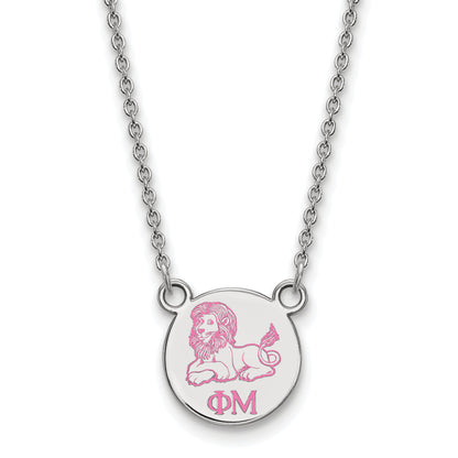 Sterling Silver Rhodium Plated Logoart Phi Mu Sorority Symbol Extra Small Color Enamel Pendant 18 Inch Necklace