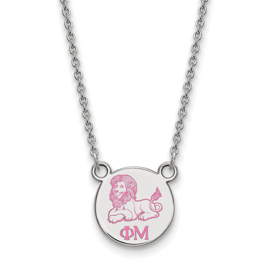 Sterling Silver Rhodium Plated Logoart Phi Mu Sorority Symbol Extra Small Color Enamel Pendant 18 Inch Necklace
