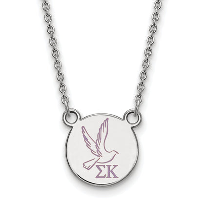 Sterling Silver Rhodium Plated Logoart Sigma Kappa Sorority Symbol Small Color Enamel Pendant 18 Inch Necklace