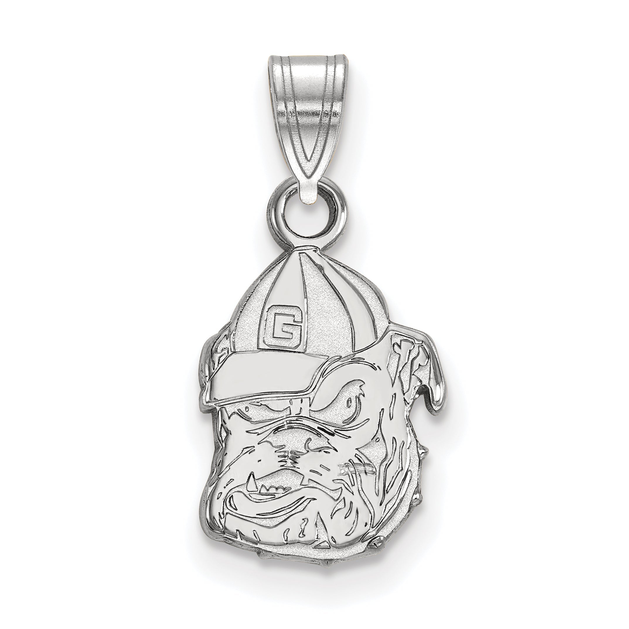 Sterling Silver Rhodium Plated Logoart University Of Georgia Bulldog Small Pendant