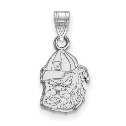 Sterling Silver Rhodium Plated Logoart University Of Georgia Bulldog Small Pendant