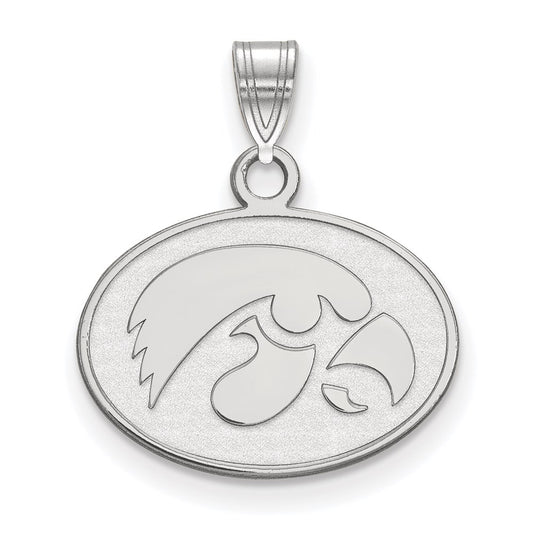 14K White Gold Logoart University Of Iowa Hawk Small Oval Pendant