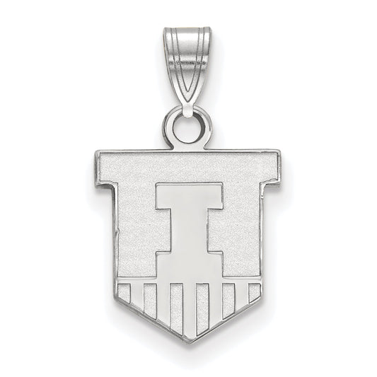 Sterling Silver Rhodium Plated Logoart University Of Illinois Victory Badge Small Pendant
