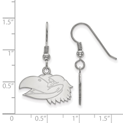 Sterling Silver Rhodium Plated Logoart University Of Kansas Jayhawk Small Dangle Wire Earrings