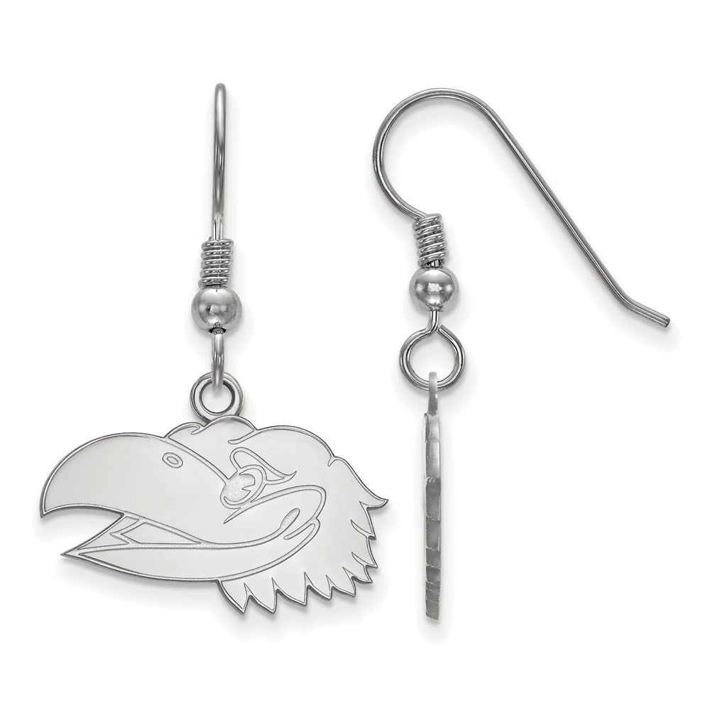 Sterling Silver Rhodium Plated Logoart University Of Kansas Jayhawk Small Dangle Wire Earrings