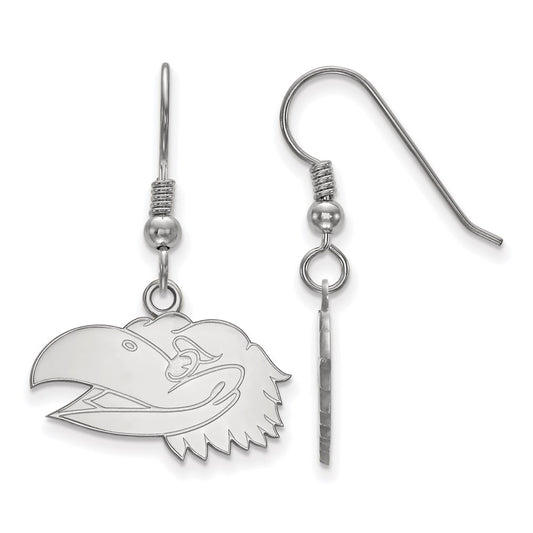Sterling Silver Rhodium Plated Logoart University Of Kansas Jayhawk Small Dangle Wire Earrings