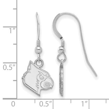Sterling Silver Rhodium Plated Logoart University Of Louisville Cardinal Small Dangle Wire Earrings