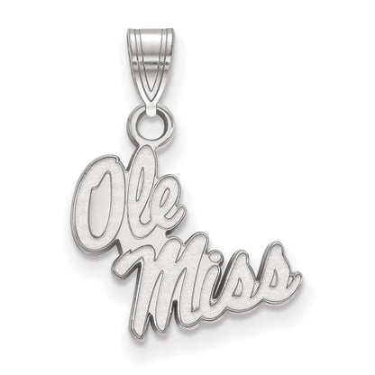 Sterling Silver Rhodium Plated Logoart University Of Mississippi Ole Miss Small Pendant