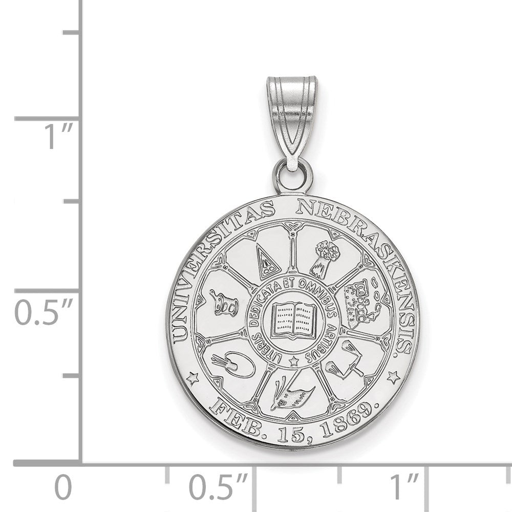 Sterling Silver Rhodium Plated Logoart University Of Nebraska Large Crest Pendant