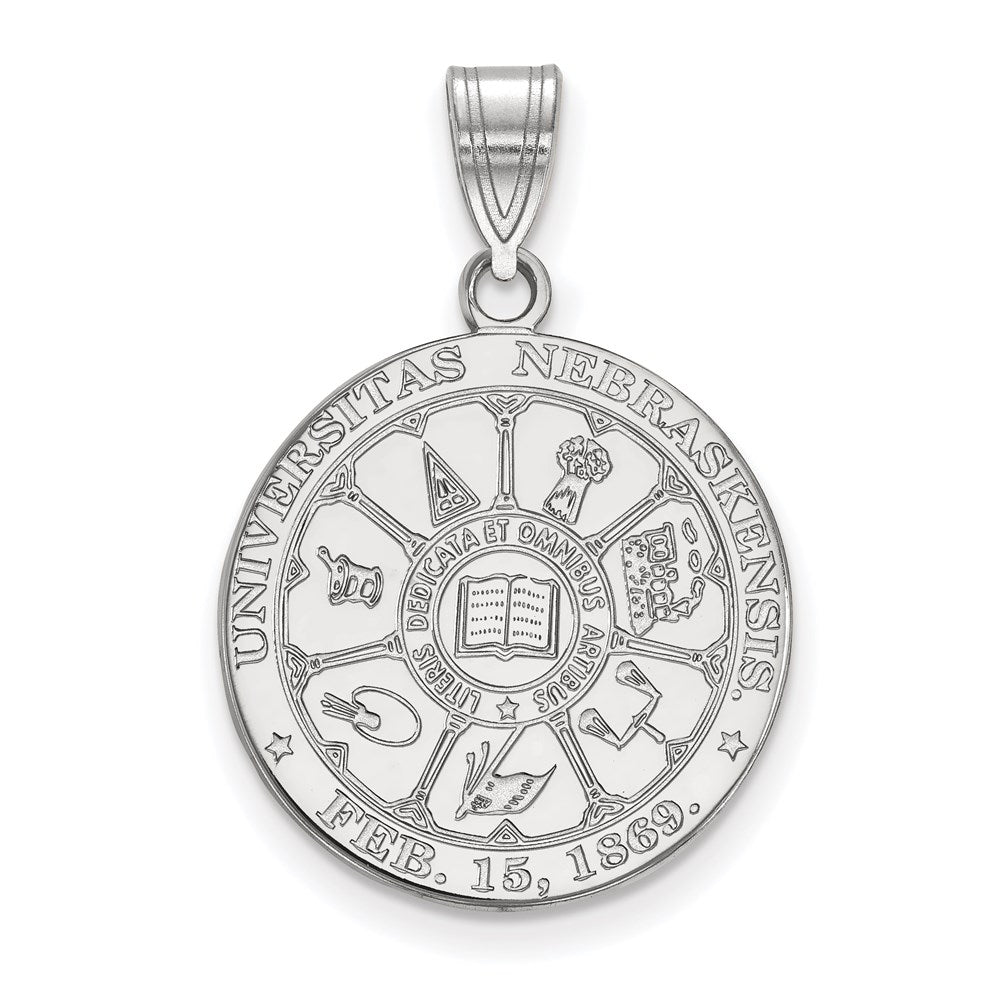 Sterling Silver Rhodium Plated Logoart University Of Nebraska Large Crest Pendant