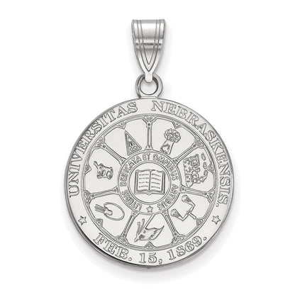 Sterling Silver Rhodium Plated Logoart University Of Nebraska Large Crest Pendant