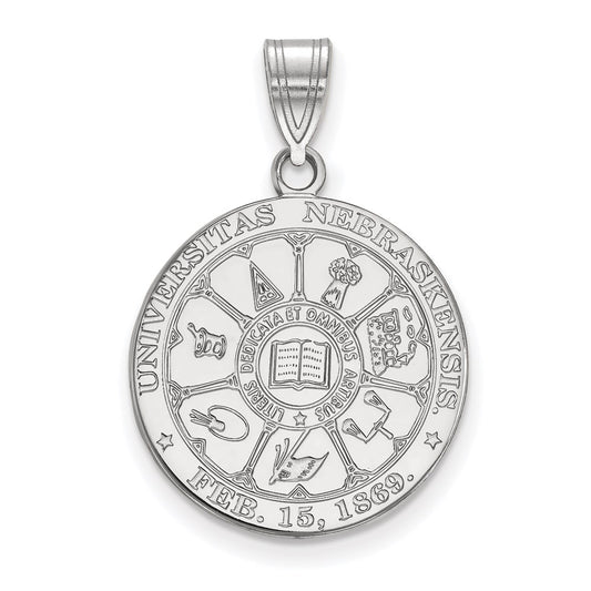 Sterling Silver Rhodium Plated Logoart University Of Nebraska Large Crest Pendant