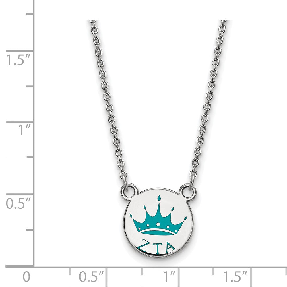 Sterling Silver Rhodium Plated Logoart Zeta Tau Alpha Sorority Symbol Small Color Enamel Pendant 18 Inch Necklace