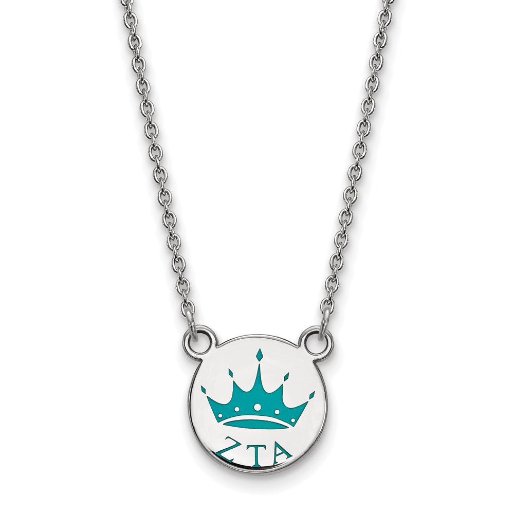 Sterling Silver Rhodium Plated Logoart Zeta Tau Alpha Sorority Symbol Small Color Enamel Pendant 18 Inch Necklace