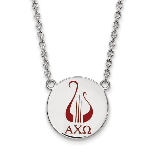 Sterling Silver Rhodium Plated Logoart Alpha Chi Omega Sorority Symbol Large Color Enamel Pendant 18 Inch Necklace