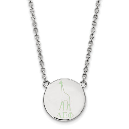 Sterling Silver Rhodium Plated Logoart Alpha Epsilon Phi Sorority Symbol Large Color Enamel Pendant 18 Inch Necklace