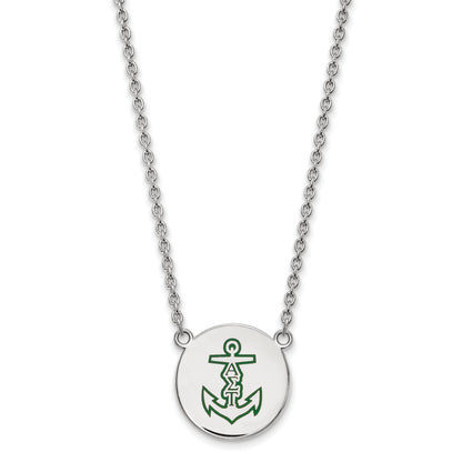 Sterling Silver Rhodium Plated Logoart Alpha Sigma Tau Sorority Symbol Large Color Enamel Pendant 18 Inch Necklace