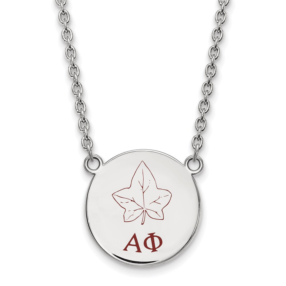Sterling Silver Rhodium Plated Logoart Alpha Phi Sorority Symbol Large Color Enamel Pendant 18 Inch Necklace