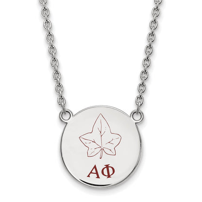Sterling Silver Rhodium Plated Logoart Alpha Phi Sorority Symbol Large Color Enamel Pendant 18 Inch Necklace
