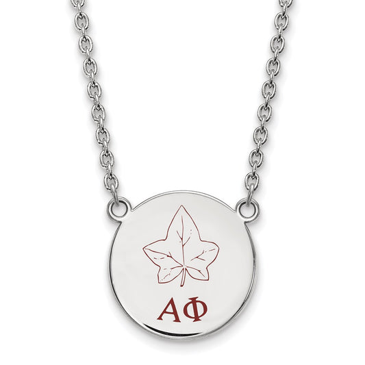 Sterling Silver Rhodium Plated Logoart Alpha Phi Sorority Symbol Large Color Enamel Pendant 18 Inch Necklace